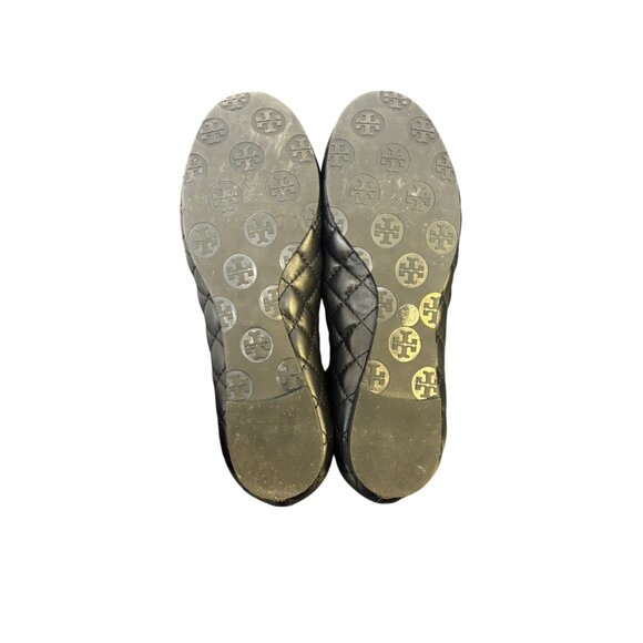 Tory Burch Black Quilted Ballet Flats Gold Logo Size 5.5 - Picture 9 of 9